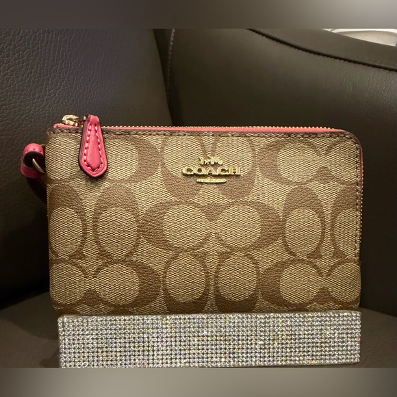 Coach Handbags - Coach Signature Coated Canvas Double Wristlet